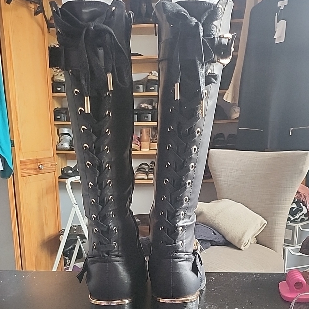 Torrid Black Lace-Up Knee-High Boots